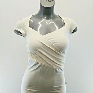 Foxy Jeans Top Women's Medium Ivory Capped Short Sleeve Wrap Top